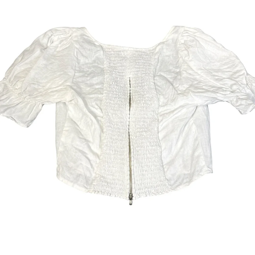 Reformation Linen Crop Top Milkmaid Peasant 4 White Puff Sleeve Boho Cottagecore
